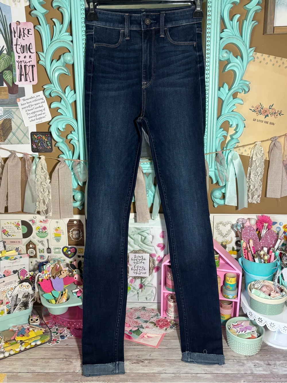 Hollister Extra High Rise Extreme Skinny & Stretch Dark Denim Jeans 00R W23 L30